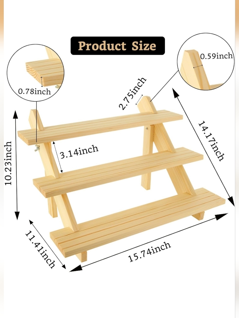 3 Tiered Natural Wood Shelving Display